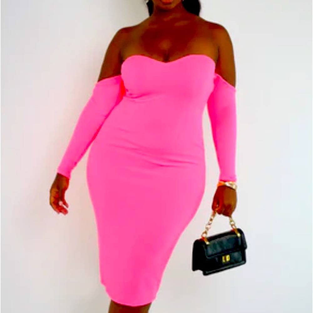 Rebdolls brand new with tags hot pink neon pink off the shoulder midi dress